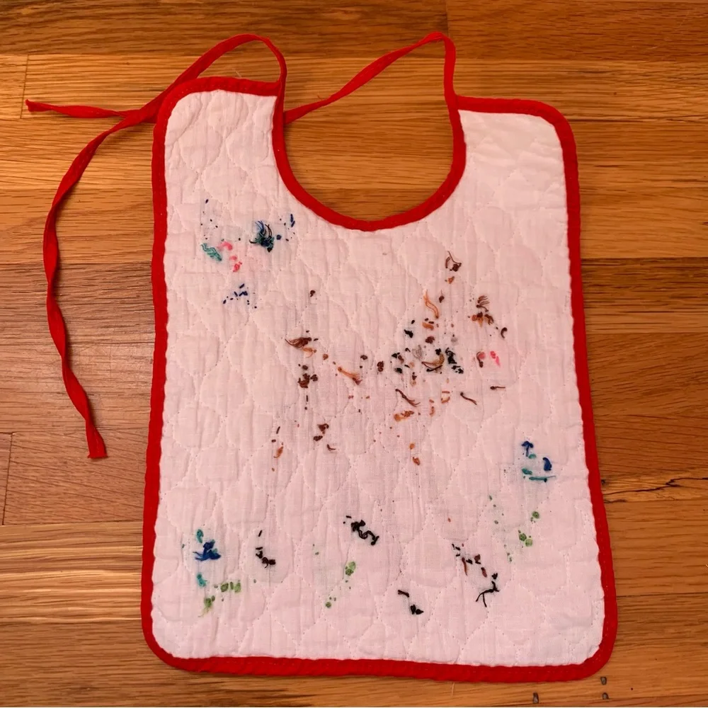 Vintage Handmade Quilted Crossstich Baby Bib Deer Bird Animal Theme